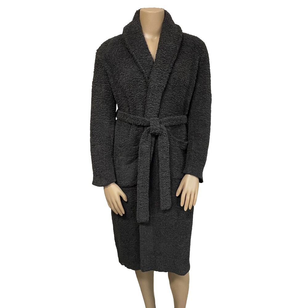 Barefoot Dreams CozyChic Long Solid Robe Sz 1 S M Taupe Dark Brown Belt Pockets
